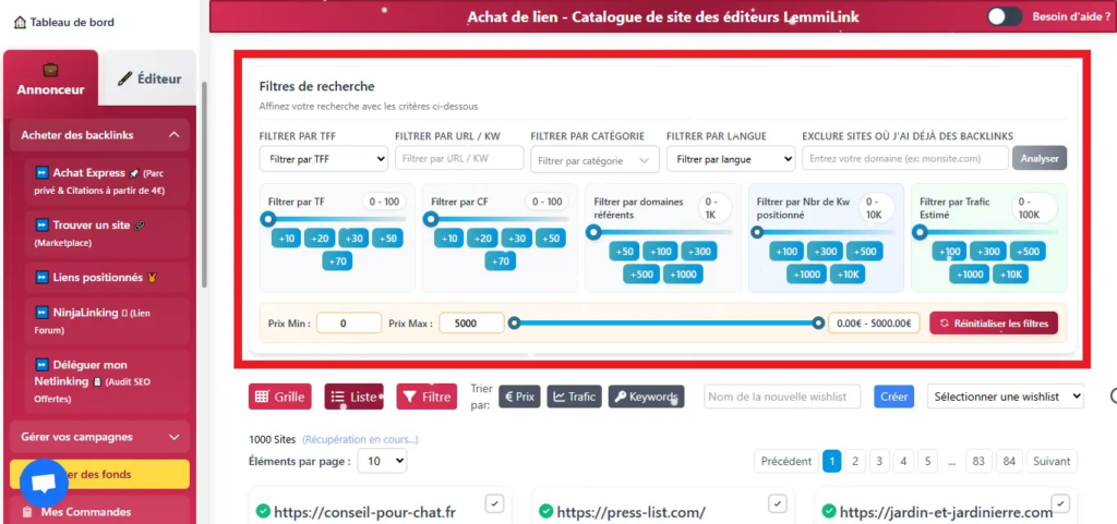 comment acheter des backlinks sur lemmilink.fr étape 3