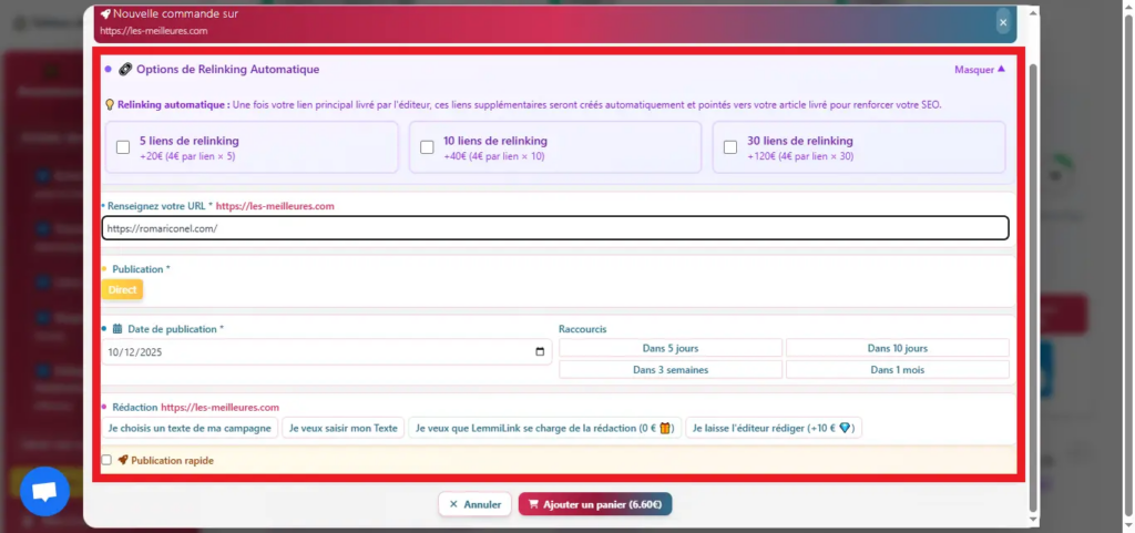 comment acheter des backlinks sur lemmilink.fr étape 5