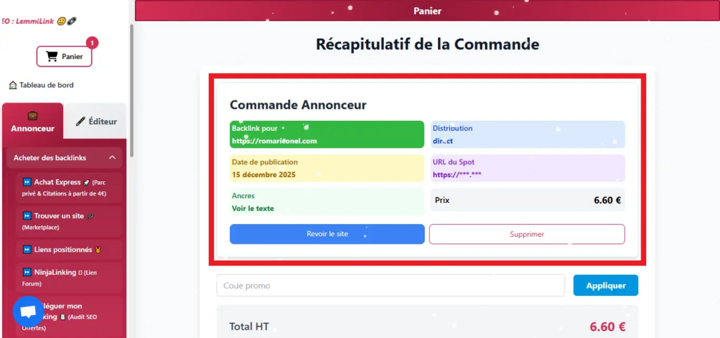 comment acheter des backlinks sur lemmilink.fr étape 7
